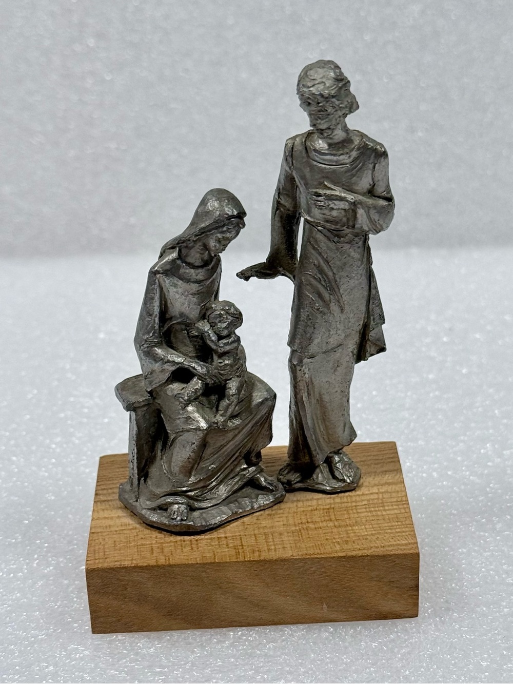 Vintage Holly Family Peltro Hand Chiseled Italian Pewter Signed
